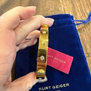 Kurt Geiger Gold Tone Hinged Bangle with Pink Tag